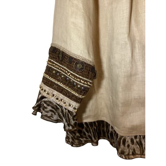 Chico's Women's 100% Linen Blazer with Animal Print Embellishments women’s XL - Picture 4 of 6